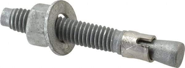 Made in USA - 3/8" Diam, 3/8" Drill, 2-3/4" OAL, 2-7/8" Min Embedment Wedge Expansion Concrete Anchor - Grade 5 Steel, Galvanized Finish, Hex Nut Head, Hex Drive, 1-5/8" Thread Length - Top Tool & Supply