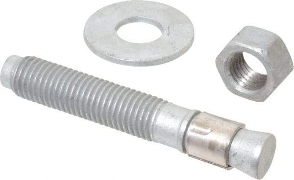 Made in USA - 3/4" Diam, 3/4" Drill, 4-3/4" OAL, 1-5/8" Min Embedment Wedge Expansion Concrete Anchor - Grade 5 Steel, Galvanized Finish, Hex Nut Head, Hex Drive, 2-7/8" Thread Length - Top Tool & Supply