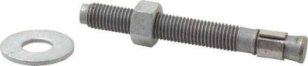 Made in USA - 3/4" Diam, 3/4" Drill, 6-1/4" OAL, 2-1/2" Min Embedment Wedge Expansion Concrete Anchor - Grade 5 Steel, Galvanized Finish, Hex Nut Head, Hex Drive, 4-1/4" Thread Length - Top Tool & Supply