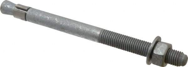 Made in USA - 3/4" Diam, 3/4" Drill, 10" OAL, 1-1/2" Min Embedment Wedge Expansion Concrete Anchor - Grade 5 Steel, Galvanized Finish, Hex Nut Head, Hex Drive, 4" Thread Length - Top Tool & Supply