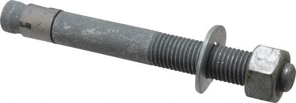 Made in USA - 1" Diam, 1" Drill, 9" OAL, 1-1/8" Min Embedment Wedge Expansion Concrete Anchor - Grade 5 Steel, Galvanized Finish, Hex Nut Head, Hex Drive, 4" Thread Length - Top Tool & Supply