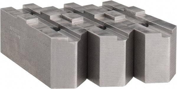 Abbott Workholding Products - 10" & Up Chuck Capacity, Tongue & Groove Attachment, Square Soft Lathe Chuck Jaw - 3 Jaws, Steel, 2-1/8" Btw Mount Hole Ctrs, 4-1/2" Long x 1-1/2" Wide x 2" High, 1/2" Groove, 1/2" Fastener - Top Tool & Supply