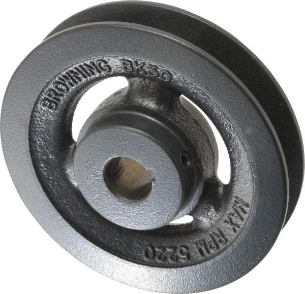 Browning - 3/4" Bore, 1-5/32 Long, 5" Outside Diam, Finished Bore Single Groove V Belt Sheave - 7/8" Wide, 4.4 Belt Pitch B, 4" Pitch Diam of 4L Belt - Top Tool & Supply