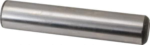 Made in USA - 1" Diam x 5" Pin Length Grade 8 Alloy Steel Standard Dowel Pin - Bright Finish, C 47-58 & C 60 (Surface) Hardness, 117,800 Lb (Single Shear), 235,600 Lb (Double Shear) Breaking Strength, 1 Beveled & 1 Rounded End - Top Tool & Supply