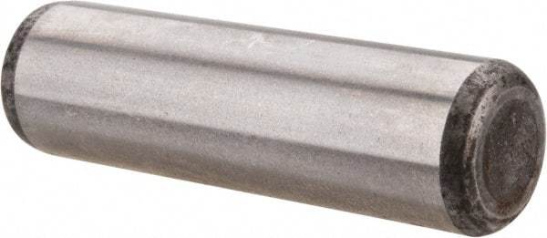 Made in USA - 7/16" Diam x 1-1/2" Pin Length Grade 8 Alloy Steel Standard Dowel Pin - Bright Finish, C 47-58 & C 60 (Surface) Hardness, 22,550 Lb (Single Shear), 45,100 Lb (Double Shear) Breaking Strength, 1 Beveled & 1 Rounded End - Top Tool & Supply