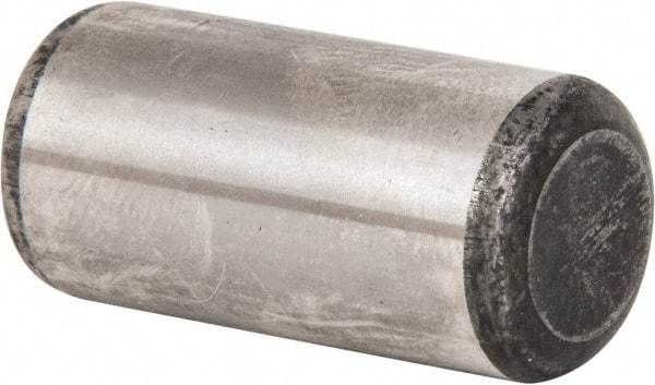 Made in USA - 1/2" Diam x 1" Pin Length Grade 8 Alloy Steel Standard Dowel Pin - Bright Finish, C 47-58 & C 60 (Surface) Hardness, 29,450 Lb (Single Shear), 58,900 Lb (Double Shear) Breaking Strength, 1 Beveled & 1 Rounded End - Top Tool & Supply