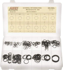 Made in USA - 300 Piece, 1/4 to 1-1/4", Steel, Snap External Retaining Ring Assortment - Includes Compartmented Case - Top Tool & Supply