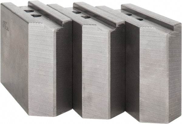 Abbott Workholding Products - 12" & Up Chuck Capacity, 1.5mm x 60° Serrated Attachment, Square Soft Lathe Chuck Jaw - 3 Jaws, Steel, 1.1811" Btw Mount Hole Ctrs, 5-1/2" Long x 2" Wide x 4" High, 0.8268" Groove, 0.6299" & 16mm Fastener - Top Tool & Supply