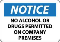 NMC - "Notice - No Alcohol or Drugs Permitted on Company Premises", 20" Long x 28" Wide, Aluminum Safety Sign - Rectangle, 0.04" Thick, Use for Security & Admittance - Top Tool & Supply