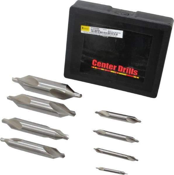 Interstate - 8 Piece, #1 to 8, Plain Edge, High Speed Steel Combo Drill & Countersink Set - 60° Incl Angle, Double End - Top Tool & Supply