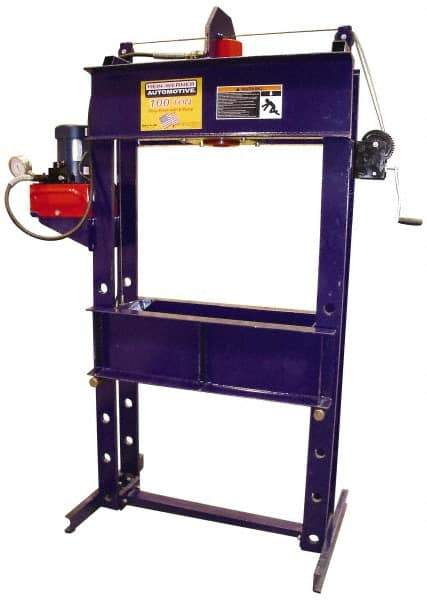 Omega Lift Equipment - 100 Ton Hydraulic Shop Press - 10 Inch Stroke, 1 HP, Single Phase - Top Tool & Supply