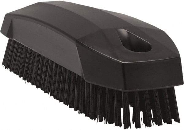 Vikan - 0.7" Bristle Length, Polyester Scrub Brush - 1-1/2" Wide Head, 4-1/2" OAL, Black, Polypropylene Block - Top Tool & Supply