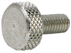 Electro Hardware - #10-32 Knurled Shoulderless Grade 1 & F Brass Thumb Screw - 9/16" OAL, 7/16" Head Diam x 3/16" Head Height, Nickel-Plated Finish - Top Tool & Supply