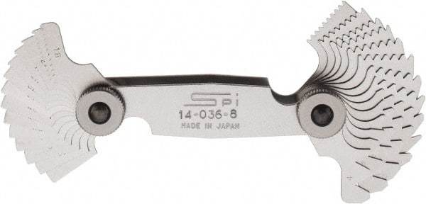 SPI - 28 Leaf, 4 to 80 TPI Range, Steel Screw Pitch Gage - 60° Thread Angle - Top Tool & Supply