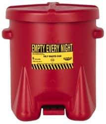 Eagle - 6 Gallon Capacity, Polyethylene Oily Waste Can - 13-1/2 Inch Long x 16-1/2 Inch Wide/Diameter x 16 Inch High, Red, Foot Operated, Approved FM - Top Tool & Supply