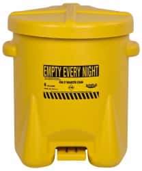 Eagle - 6 Gallon Capacity, Polyethylene Oily Waste Can - 13-1/2 Inch Long x 16-1/2 Inch Wide/Diameter x 16 Inch High, Yellow, Foot Operated, Approved FM - Top Tool & Supply