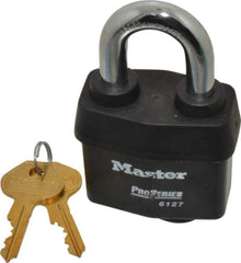 Master Lock - 1-3/8" Shackle Clearance, Keyed Alike Padlock - 7/8" Shackle Width, 7/16" Shackle Diam, Laminated Steel - Top Tool & Supply