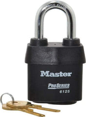 Master Lock - 1-3/8" Shackle Clearance, Keyed Alike Padlock - 7/8" Shackle Width, 3/8" Shackle Diam, Laminated Steel - Top Tool & Supply