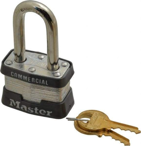 Master Lock - 1-1/2" Shackle Clearance, Keyed Alike Padlock - 3/32" Shackle Width, 9/32" Shackle Diam, Steel - Top Tool & Supply