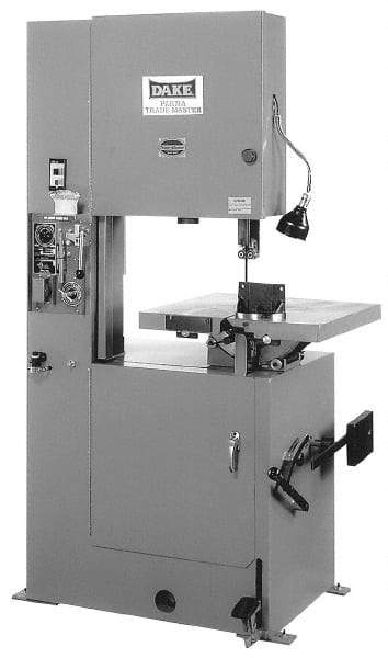 Dake - 19-1/2 Inch Throat Capacity, Variable Speed Pulley Vertical Bandsaw - 50 to 500 SFPM, 1-1/2 HP, Three Phase - Top Tool & Supply