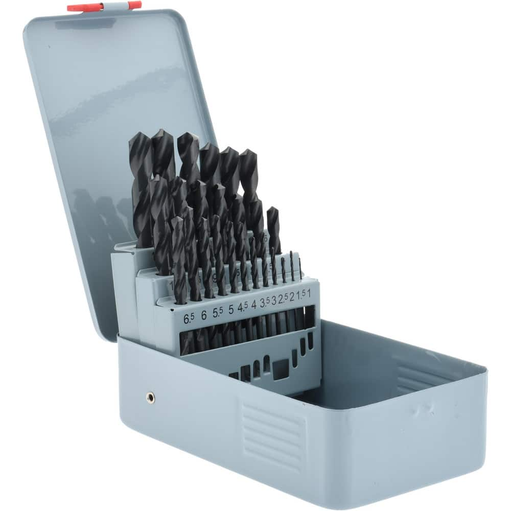 Drill Bit Set: Jobber Length Drill Bits, 25 Pc, 1″ to 13″ Drill Bit Size, 118 °, High Speed Steel Oxide, Standard, Straight Shank