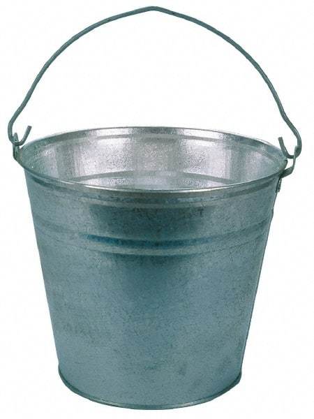 PRO-SOURCE - 12 Qt, 10-3/4" High, Galvanized Steel Round Gray Single Pail - Handle Included, 12-1/4" Top Diam - Top Tool & Supply