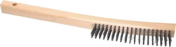Made in USA - 3 Rows x 19 Columns Wire Scratch Brush - 6-1/4" Brush Length, 13-3/4" OAL, 1-1/8" Trim Length, Wood Toothbrush Handle - Top Tool & Supply