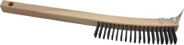 Made in USA - 3 Rows x 19 Columns Wire Scratch Brush - 14" OAL, 1-3/16" Trim Length, Wood Toothbrush Handle - Top Tool & Supply
