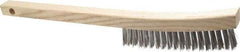 Made in USA - 3 Rows x 19 Columns Wire Scratch Brush - 6-1/4" Brush Length, 13-3/4" OAL, 1-1/8" Trim Length, Wood Toothbrush Handle - Top Tool & Supply