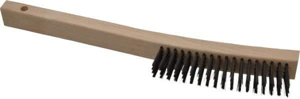 Made in USA - 4 Rows x 19 Columns Wire Scratch Brush - 6-1/4" Brush Length, 13-3/4" OAL, 1-3/16" Trim Length, Wood Toothbrush Handle - Top Tool & Supply