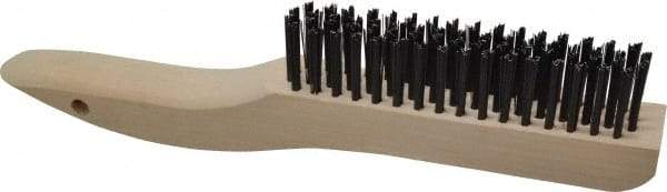 Made in USA - 4 Rows x 16 Columns Wire Scratch Brush - 10" OAL, 1-1/8" Trim Length, Wood Shoe Handle - Top Tool & Supply