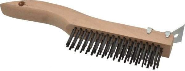 Made in USA - 4 Rows x 16 Columns Wire Scratch Brush - 10" OAL, 1-3/16" Trim Length, Wood Shoe Handle - Top Tool & Supply