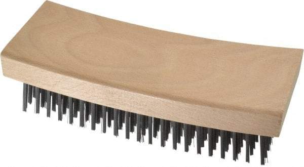 Made in USA - 9 Rows x 21 Columns Wire Scratch Brush - 7-1/4" OAL, 1-3/16" Trim Length, Wood Curved Handle - Top Tool & Supply