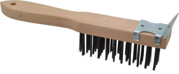Made in USA - 4 Rows x 11 Columns Wire Scratch Brush - 5" Brush Length, 11" OAL, 1-3/4" Trim Length, Wood Toothbrush Handle - Top Tool & Supply