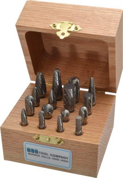 SGS Pro - 16 Piece, 1/4" Shank Burr Set - Tungsten Carbide - Top Tool & Supply