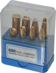 SGS Pro - 8 Piece, 1/4" Shank Burr Set - Tungsten Carbide, Multiple Head Shapes, 14° Included Angle - Top Tool & Supply