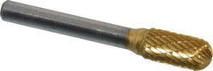 SGS Pro - 3/8" Cut Diam, 1/4" Shank Diam, Cylinder with Radius Head Double Cut Burr - Carbide, Radius End, 3/4" LOC, 2-1/2" OAL - Top Tool & Supply