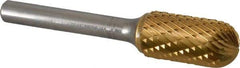 SGS Pro - 1/2" Cut Diam, 1/4" Shank Diam, Cylinder with Radius Head Double Cut Burr - Carbide, Radius End, 1" LOC, 2-3/4" OAL - Top Tool & Supply