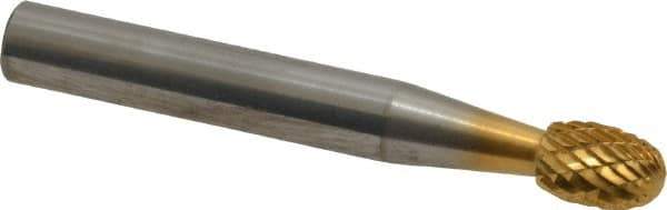 SGS Pro - 1/4" Cut Diam, 1/4" Shank Diam, Oval Head Double Cut Burr - Carbide, Radius End, 3/8" LOC, 2" OAL - Top Tool & Supply