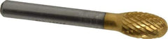 SGS Pro - 3/8" Cut Diam, 1/4" Shank Diam, Oval Head Double Cut Burr - Carbide, Radius End, 5/8" LOC, 2-3/8" OAL - Top Tool & Supply