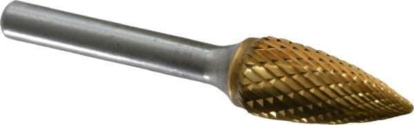 SGS Pro - 1/2" Cut Diam, 1/4" Shank Diam, Tree Head Double Cut Burr - Carbide, Point End, 1" LOC, 2-3/4" OAL - Top Tool & Supply