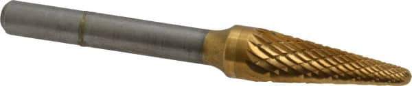 SGS Pro - 3/8" Cut Diam, 1/4" Shank Diam, Taper Head Double Cut Burr - Carbide, Radius End, 1-1/16" LOC, 2-13/16" OAL - Top Tool & Supply