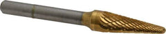 SGS Pro - 3/8" Cut Diam, 1/4" Shank Diam, Taper Head Double Cut Burr - Carbide, Radius End, 1-1/16" LOC, 2-13/16" OAL - Top Tool & Supply