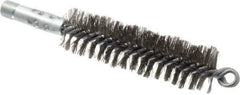 Schaefer Brush - 4-1/2" Brush Length, 1-1/4" Diam, Double Stem, Double Spiral Tube Brush - 7-1/4" Long, Stainless Steel, 1/4" NPSM Male Connection - Top Tool & Supply