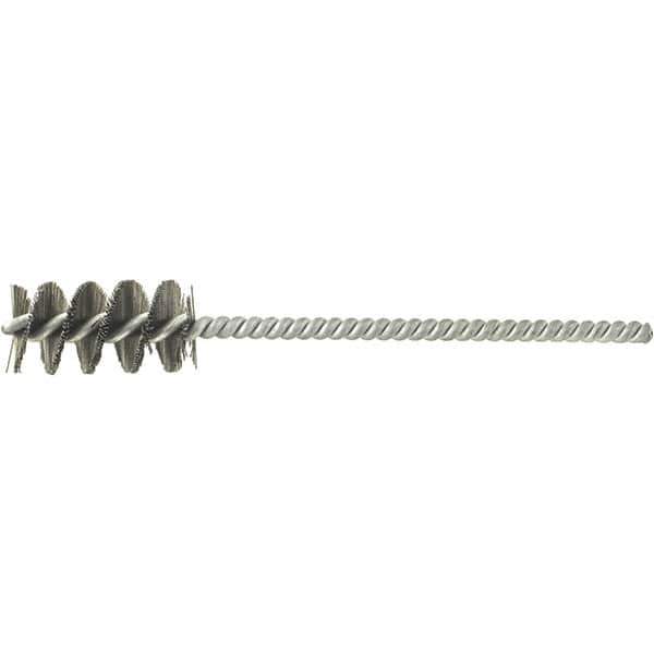 Brush Research Mfg. - 11/16" Diam Helical Stainless Steel Tube Brush - Single Spiral, 0.008" Filament Diam, 1-1/2" Brush Length, 5" OAL, 0.22" Diam Galvanized Steel Shank - Top Tool & Supply