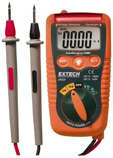 Extech - DM220, CAT IV, 600 VAC/VDC, Digital Auto Ranging Multimeter - 40 mOhm, Measures Voltage, Current, Frequency, Resistance - Top Tool & Supply