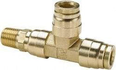 Parker - 1/4" Outside Diam, 1/8 NPTF, Brass Push-to-Connect Tube Male Swivel Run Tee - 250 Max psi, Tube to Male NPT Connection, Buna-N O-Ring - Top Tool & Supply