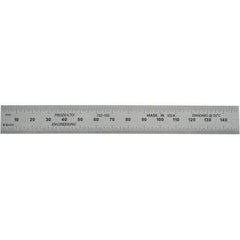 PEC Tools - 150mm Long, 0.5, 1mm Graduation, Rigid Steel Rule - Metric Graduation Style, 3/4" Wide, Silver, Satin Chrome Finish - Top Tool & Supply