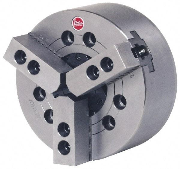 Atlas Workholding - 3 Jaws, 6" Chuck Diam, A2-5 Mount, 1.771" Through Hole, Drawbar, Hydraulic Power Lathe Chuck - 12,540 Lb Force per Jaw, 1.5mm x 60 Serrated Jaw Interface, 0.59" to 6.65" Jaw Capacity, 6,000 RPM - Top Tool & Supply