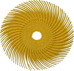 3M - 3" Diam, 3/8" Max Face Width, Plain Hole Radial Bristle Brush - 80 Grit, Medium Grade, 20,000 Max RPM, Yellow - Top Tool & Supply